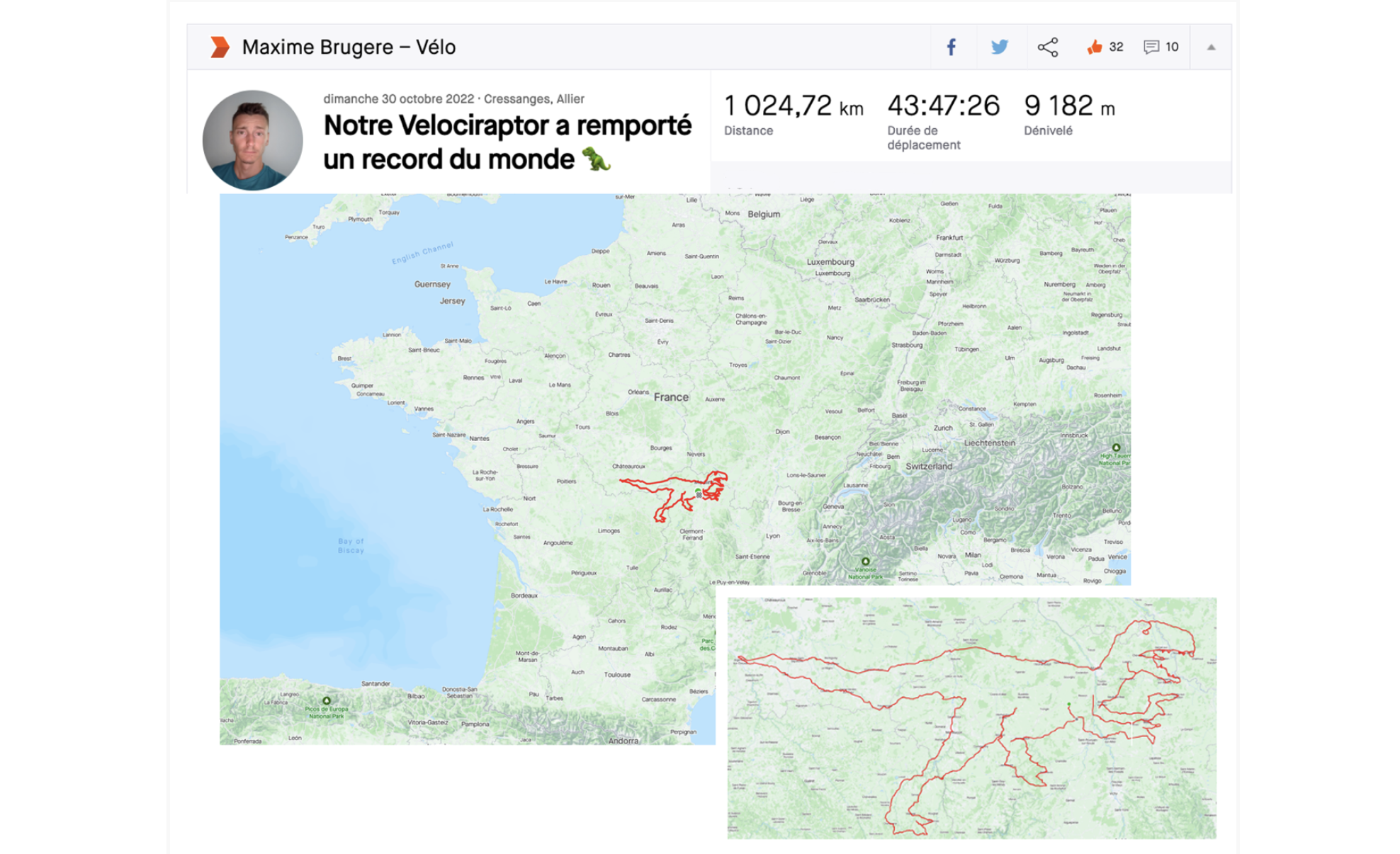 Más de 1.000 km en bici para dibujar un dinosaurio de récord.