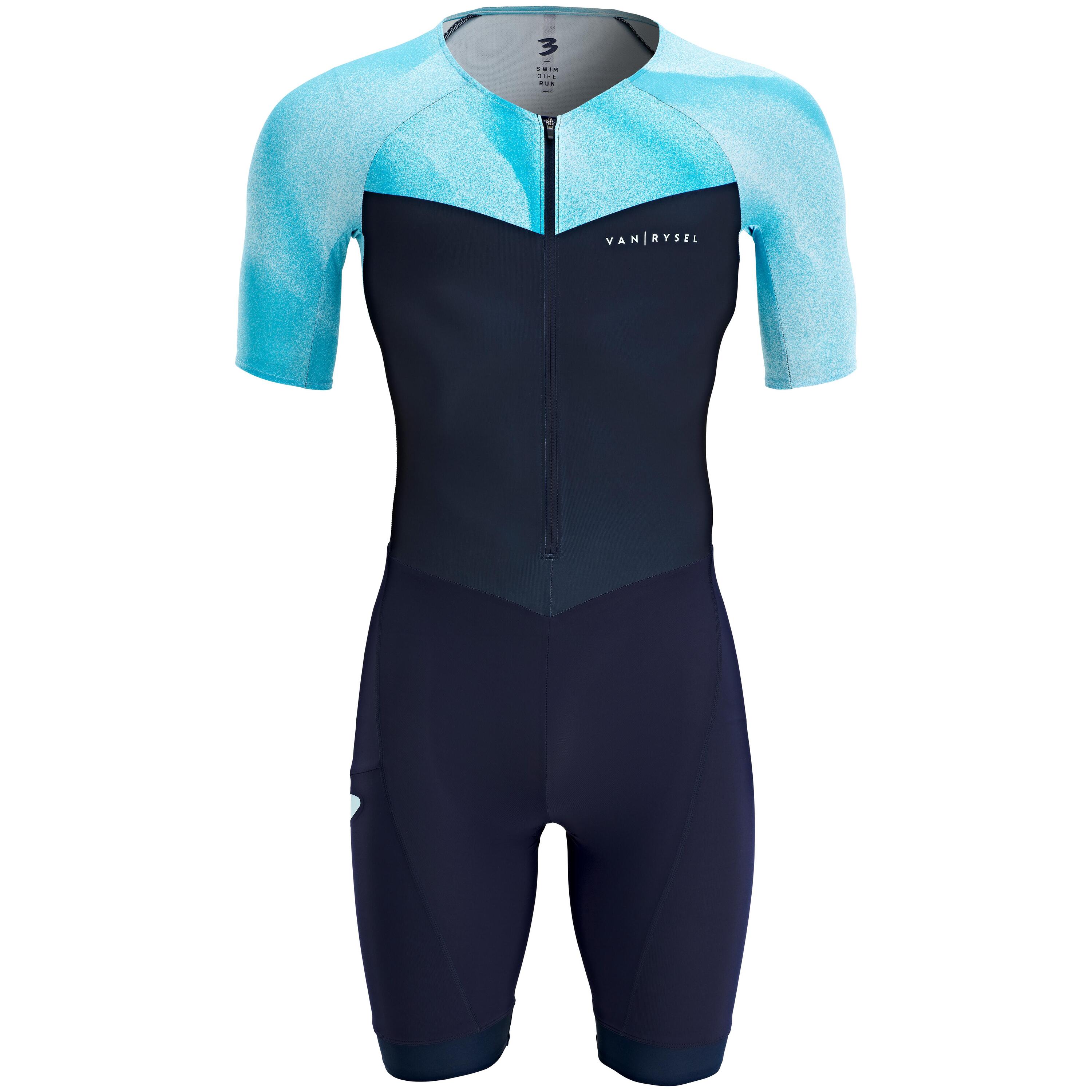 tritraje triatlon hombre azul marino manga corta corta distancia