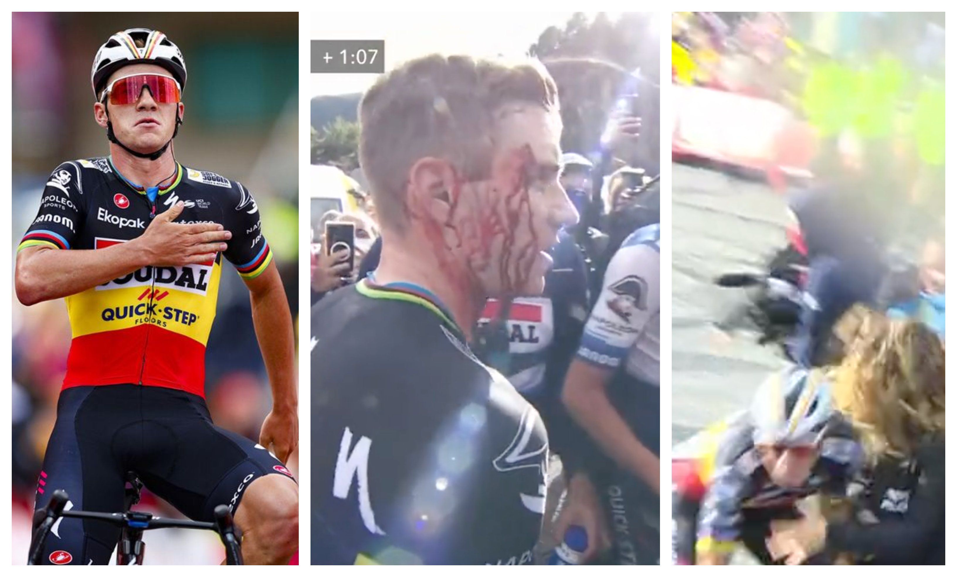 [VÍDEO] La aparatosa caída de Remco Evenepoel tras ganar en Arinsal