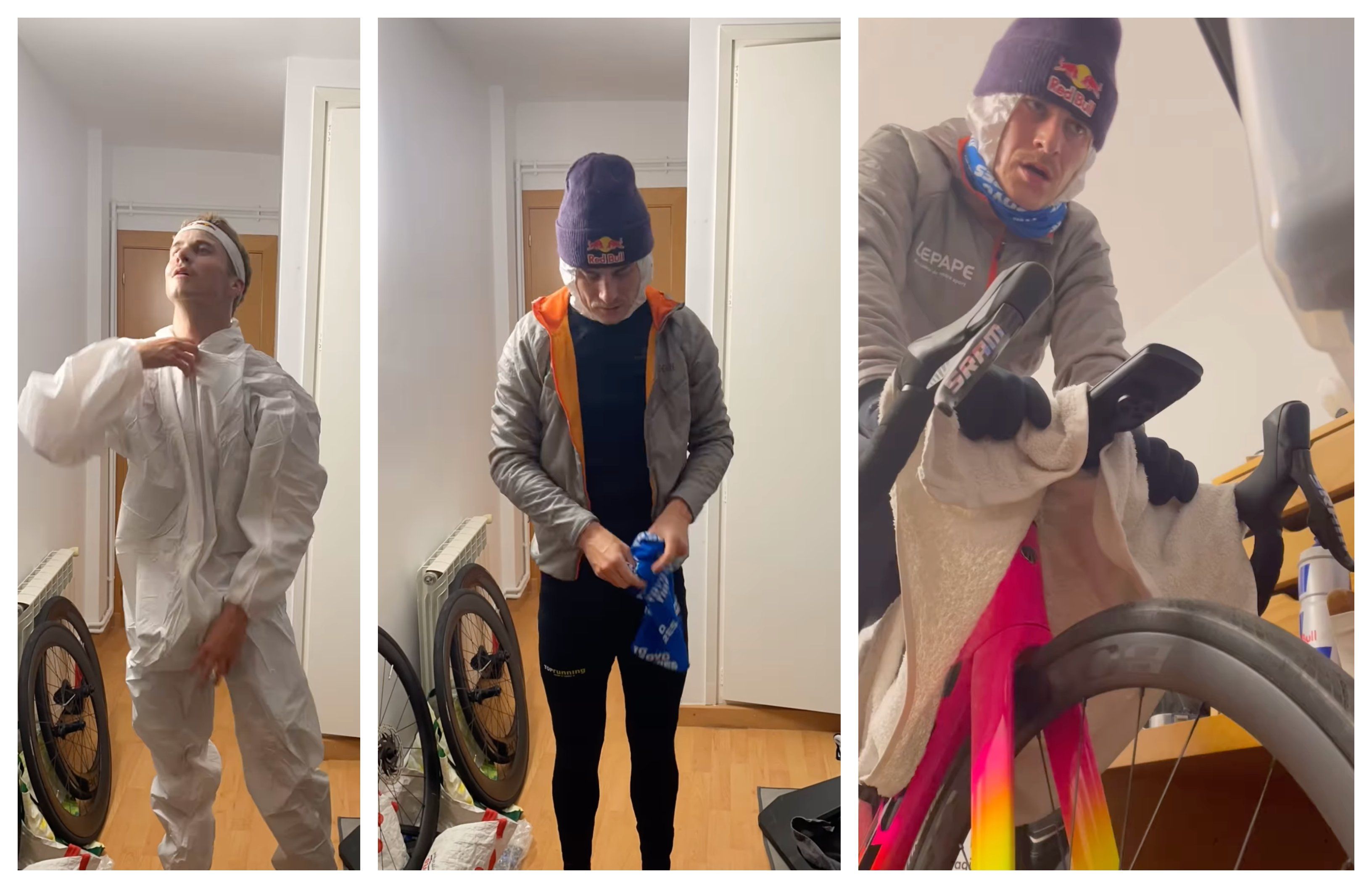 Así se abriga Marten Van Riel para entrenar en el rodillo