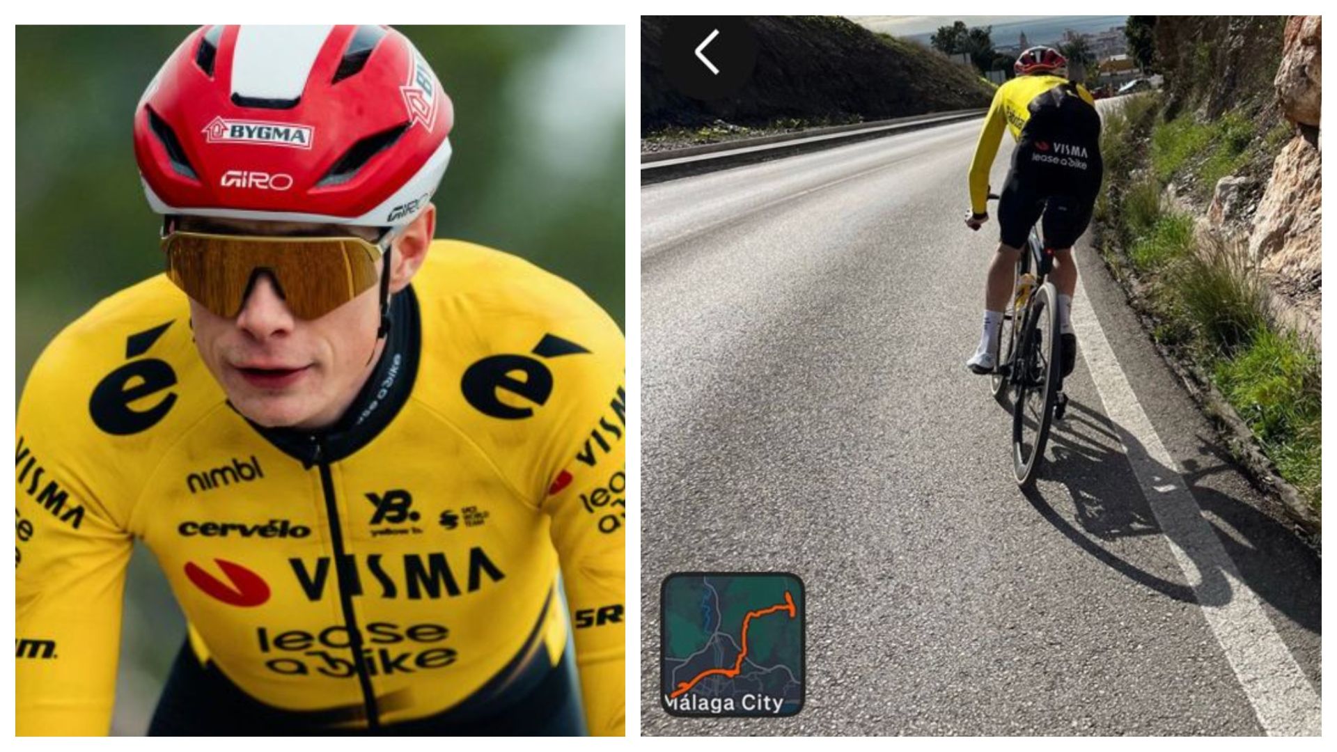 Susto para Vingegaard mientras entrenaba en Málaga.