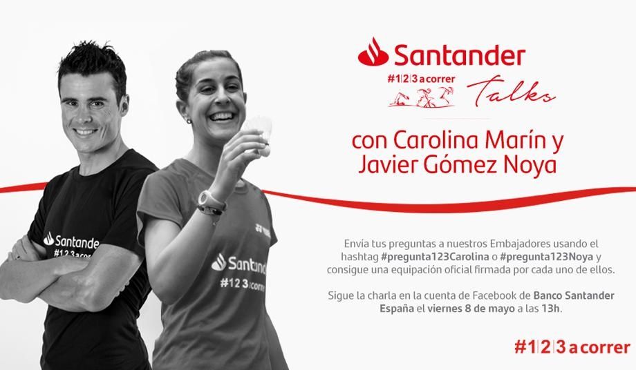 Javier Gómez Noya y Carolina Marín, juntos online en el 'Santander Talks 123aCorrer'.