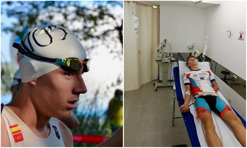 Ignacio Gálvez, antes de la carrera; y después, en el hospital, recibiendo tratamiento.