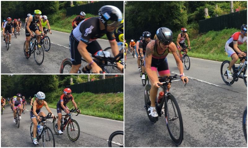 Algunos triatletas durante la disputa del segmento de bici del Triathlon Vitoria-Gasteiz 2018 (Jon Aranburu / @MitocondrION).