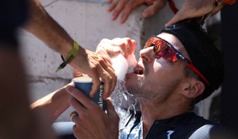 Frodeno, en la zona de meta después de acabar el Ironman de Frankfurt (foto: Frank Wechsel / spomedis).