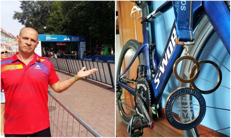 A la izquierda, Vicente Arzo, resignado por tener su material para competir; a la derecha, la bici y la medalla de Pablo Dapena.