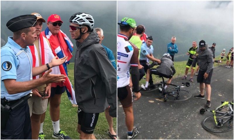 Un gendarme confunde a Froome con un aficionado y acaba en el suelo