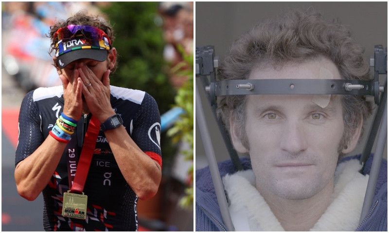 Tim don, con sus hijos en la zona de llegada del Ironman de Hamburgo.