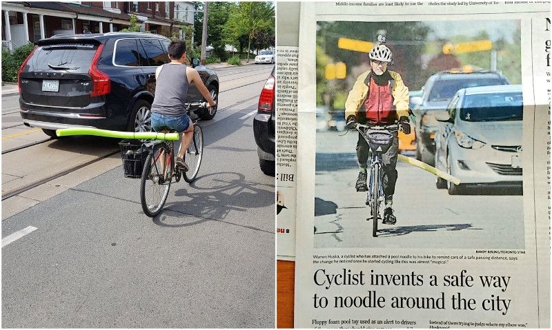 El 'arma' de los ciclistas de Toronto contra los conductores peligrosos: churros de natación