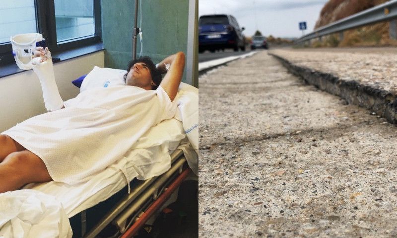 Peru Alfaro sufre una dura caída por culpa de un arcén impracticable para ciclistas