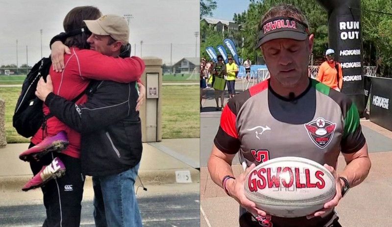 Corre el maratón del Ironman de Texas con un balón de rugby en memoria de su hijo