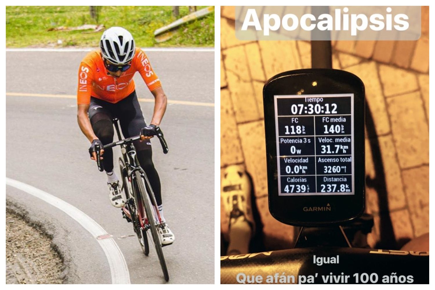 El último entrenamiento de Egan Bernal: "Apocalipsis; brutal pero decidido".