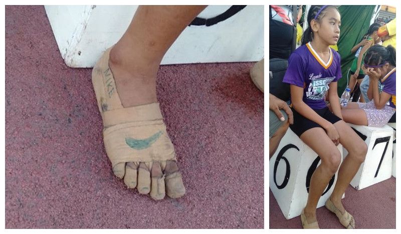 Una niña filipina de 11 años gana tres oros... ¡¡sin zapatillas y con el logo de Nike pintado!!