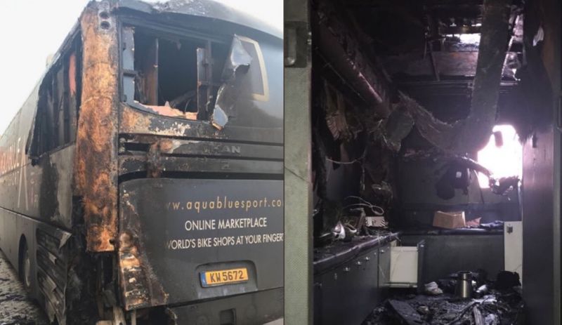 Un pirómano incendia el autobús del Team Aquablue en la Vuelta