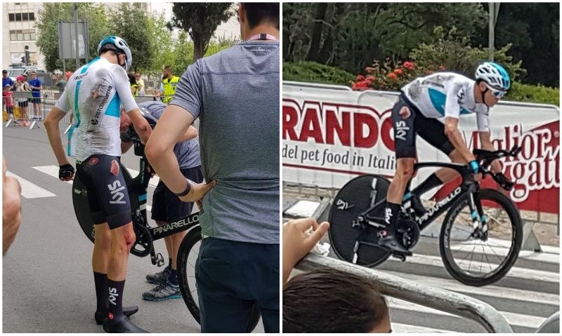 Froome sufre una caída mientras reconocía la contrarreloj inicial del Giro