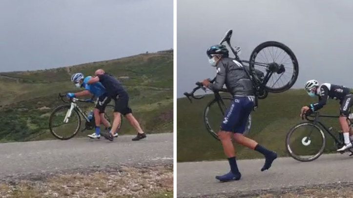 [VÍDEO] ¡¡Vendaval en la Vuelta a Burgos: Marc Soler acabó con la bici al hombro!!