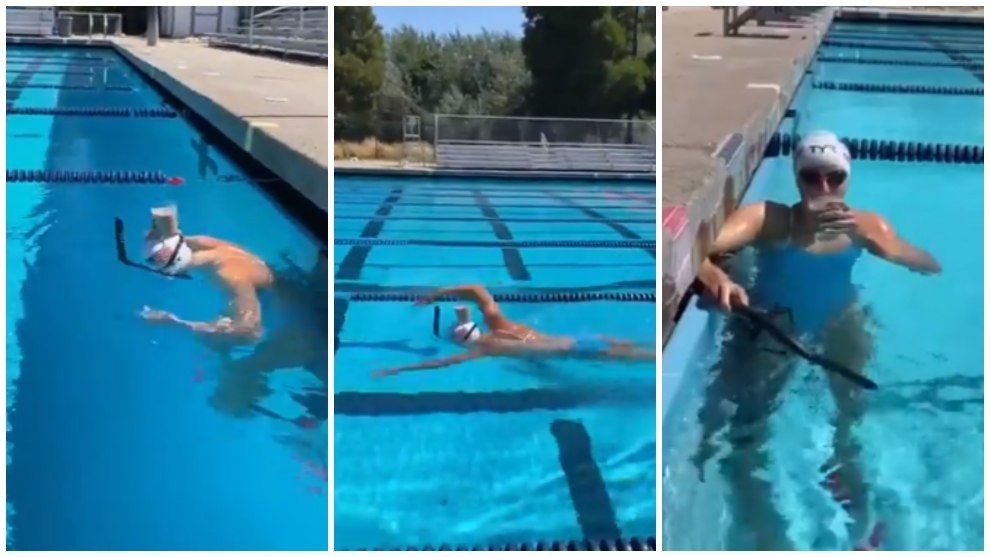 [VÍDEO] ¡¡Katie Ledecky nada con un vaso lleno de chocolate en la cabeza y no derrama ni una gota!!