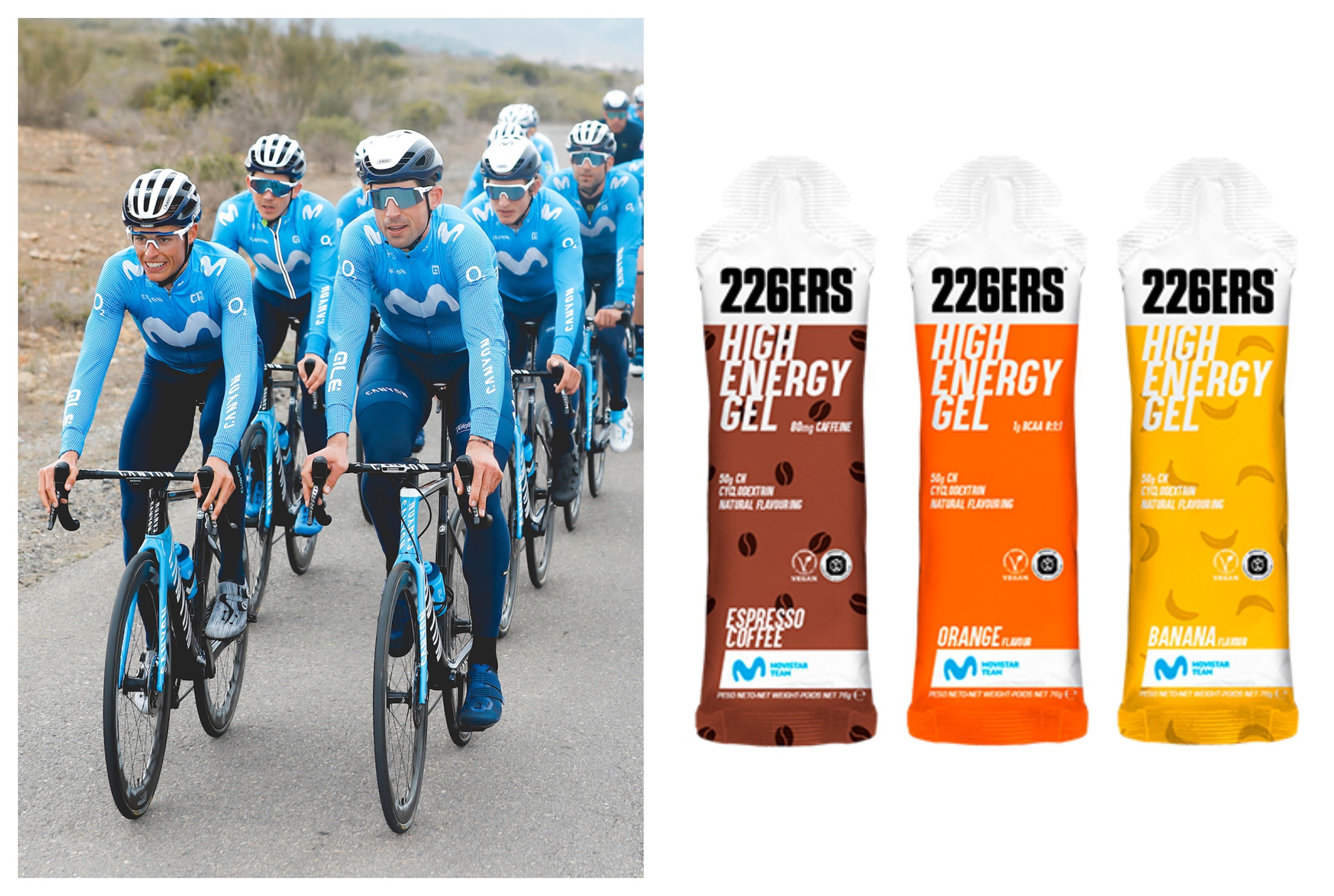 Los cinco nuevos geles de 226ers para el Movistar Team.