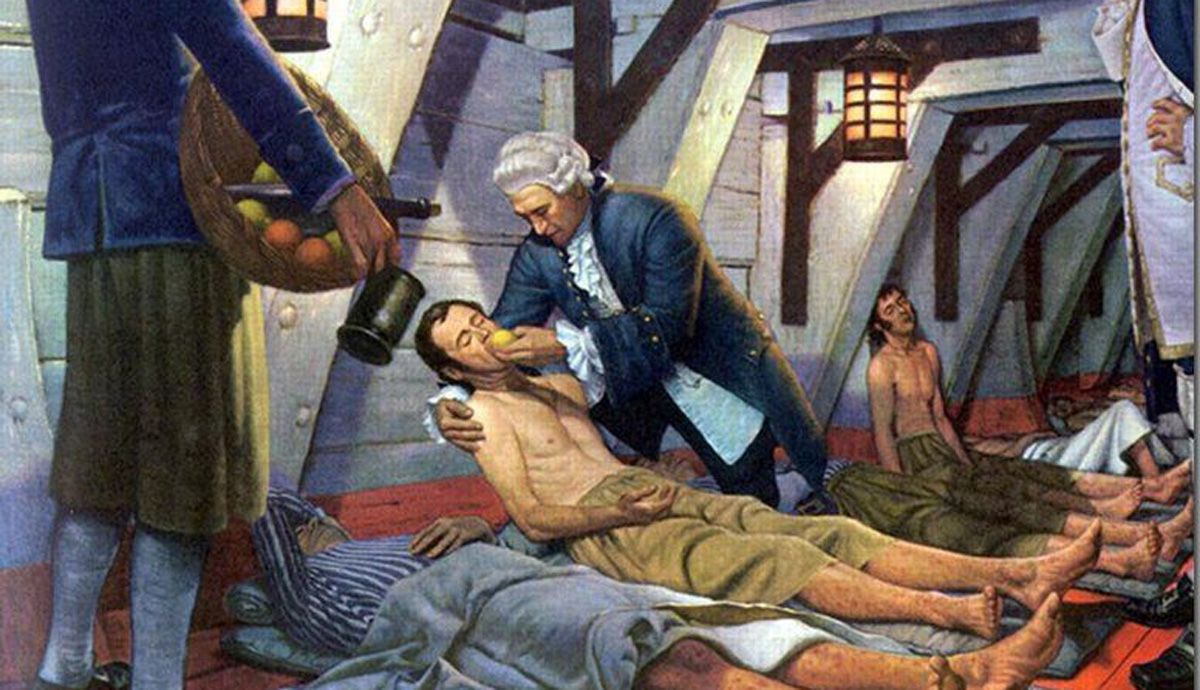 Dr James Lind, tratando a los marineros ingleses con limón para evitar el escorbuto Dr James Lind, tratando a los marineros ingleses con limón para evitar el escorbuto